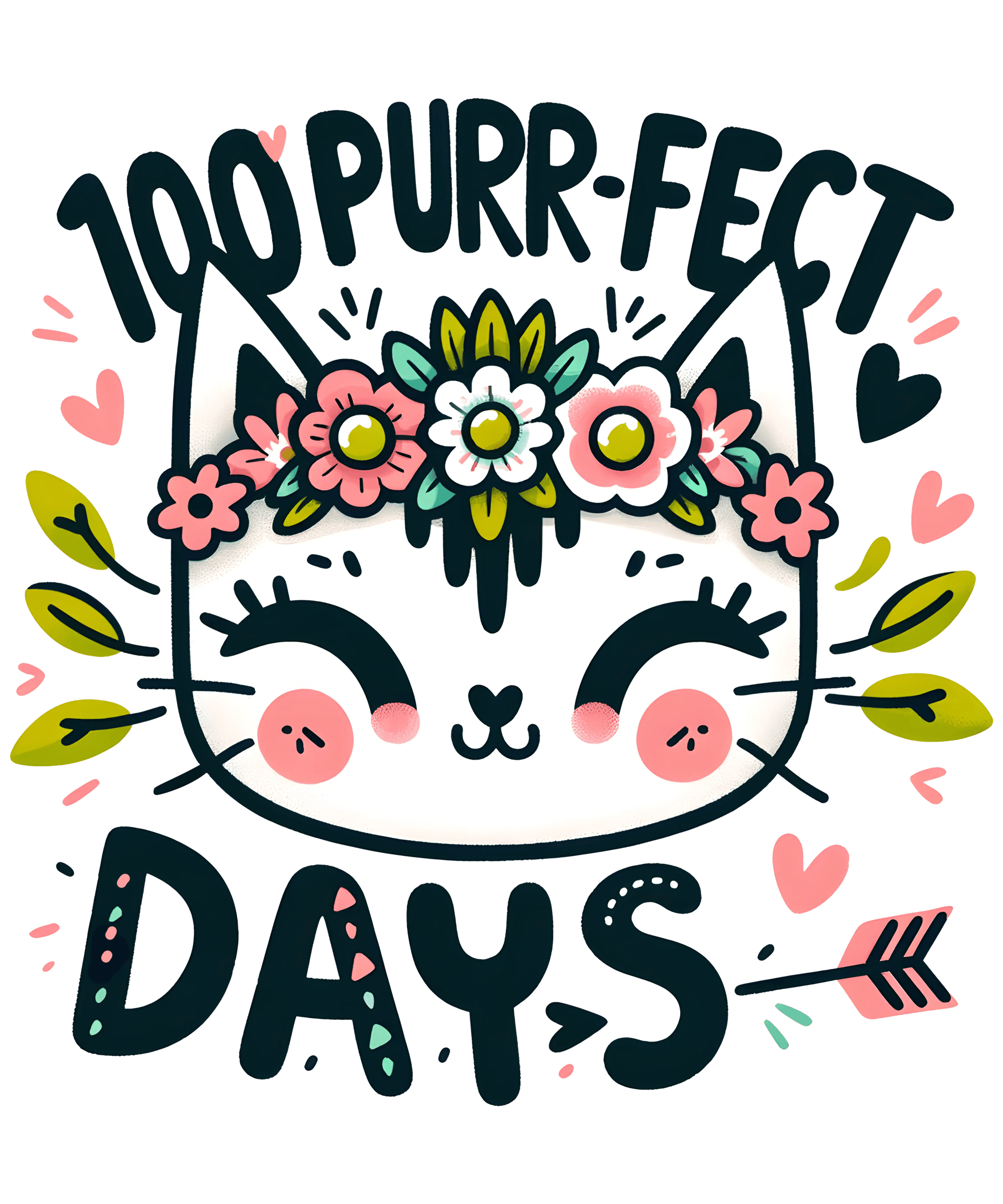 100 Purr-fect Days Cat Lover Design - DTF Ready To Press