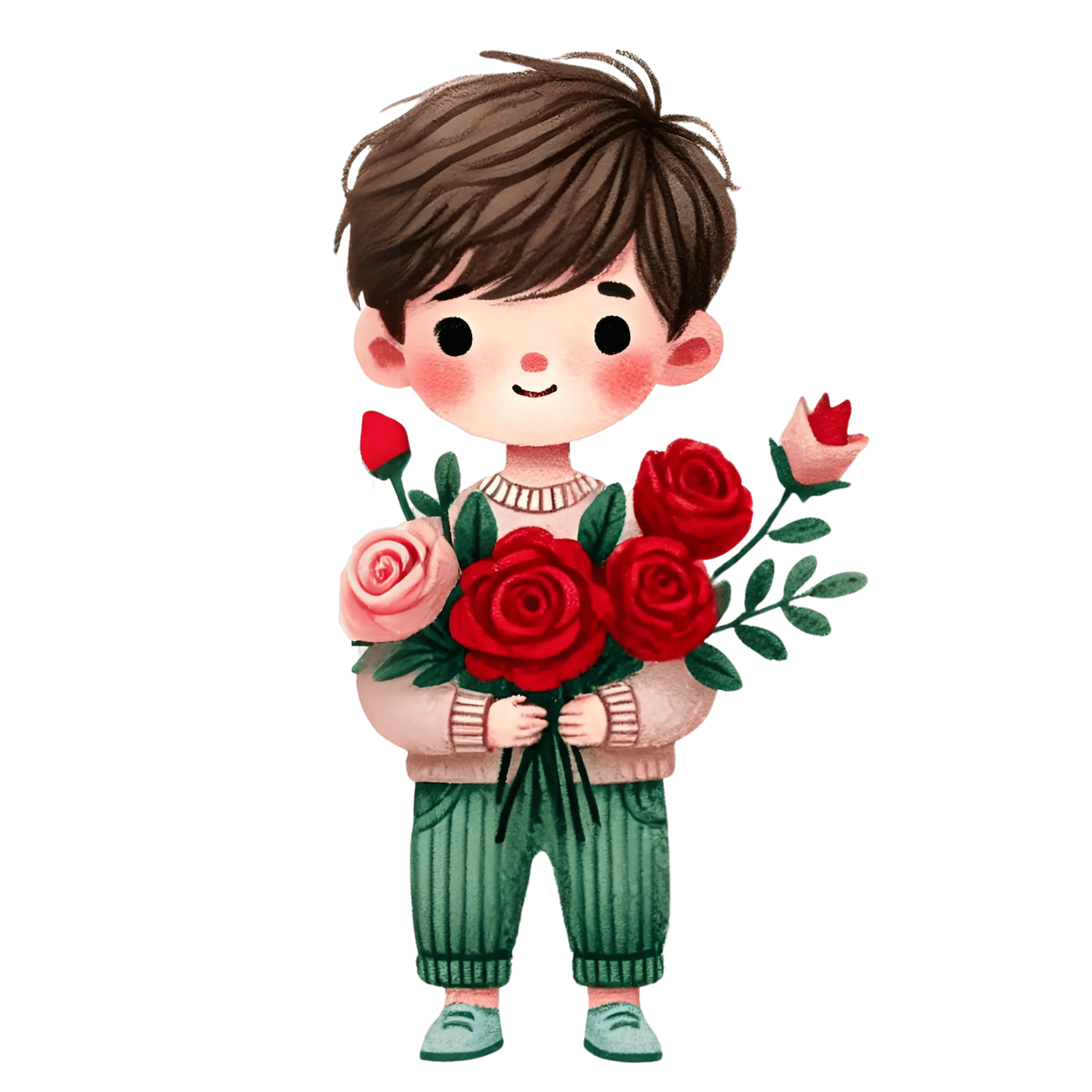 Boy Holding A Red Bouquet Flower Design
