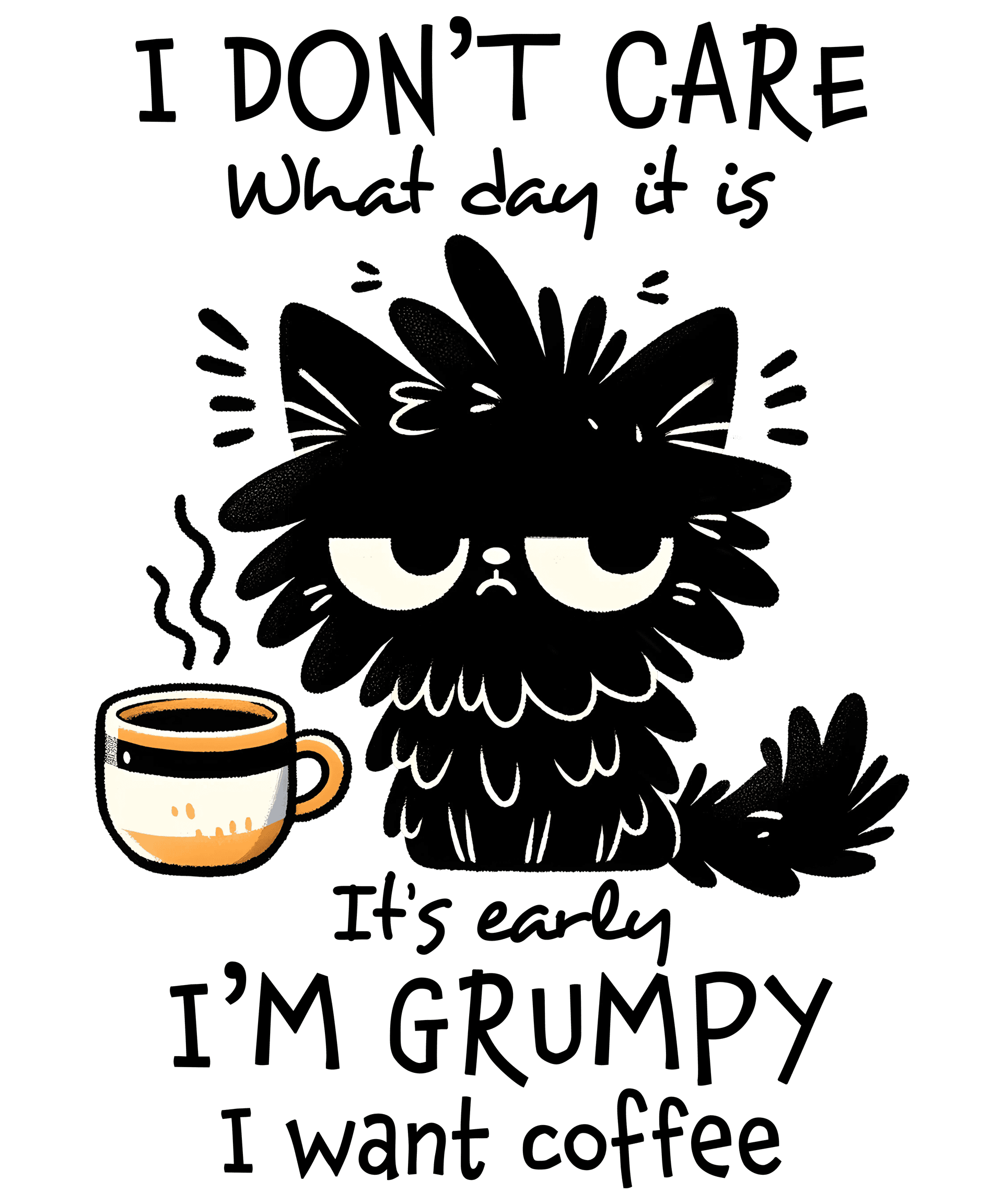 Cat With Coffee Design - DTF Ready To Press