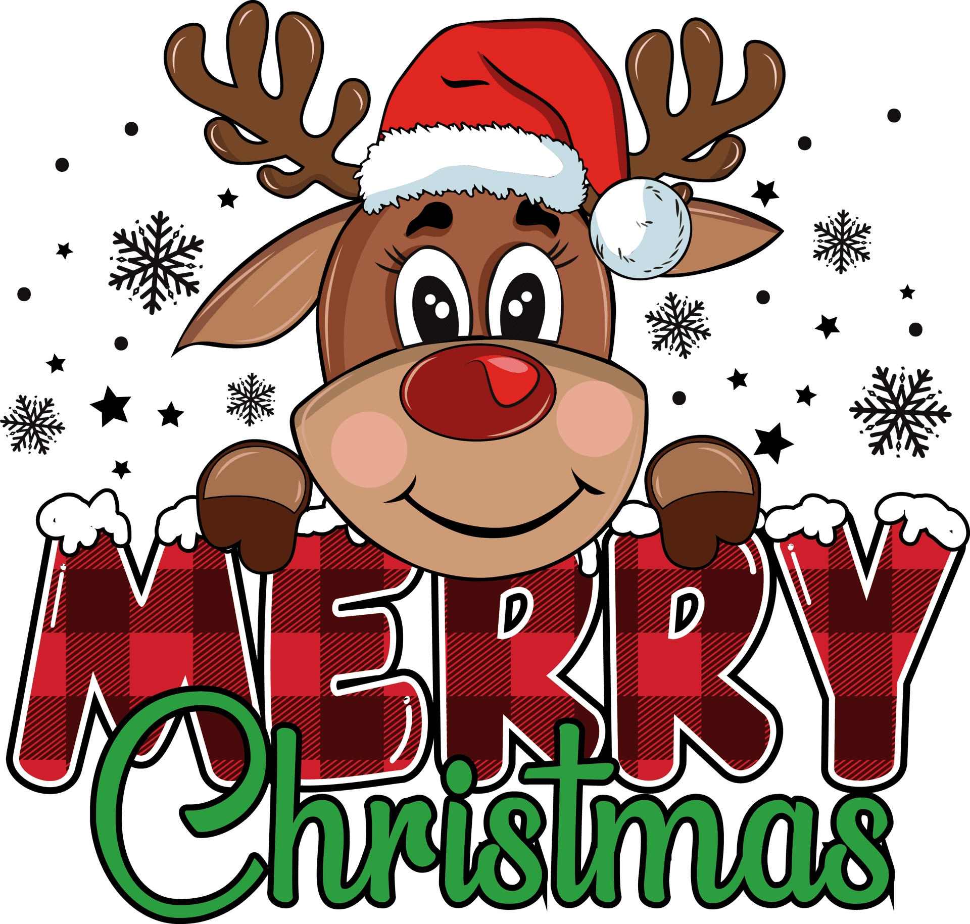 Cute Reindeer Merry Christmas Design - DTF Ready To Press