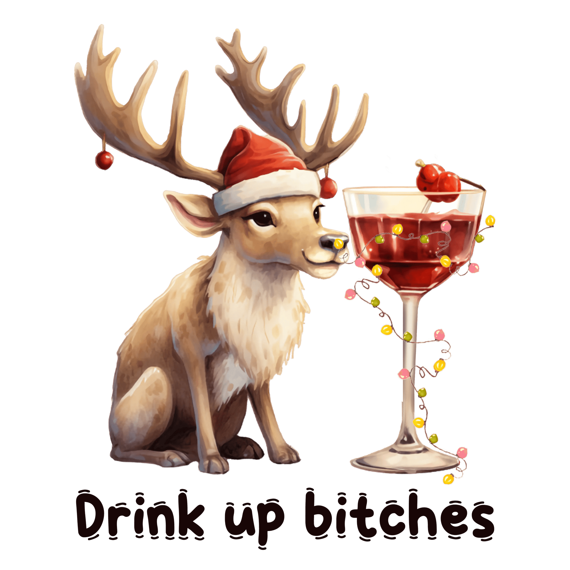Drink Up Bitches Christmas Deer Design - DTF Ready To Press
