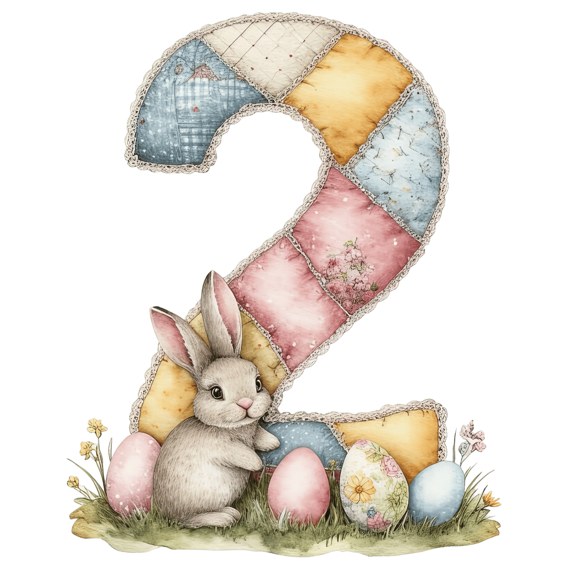 Pastel Vintage Easter Bunny Number 2 Design - DTF Ready To Press