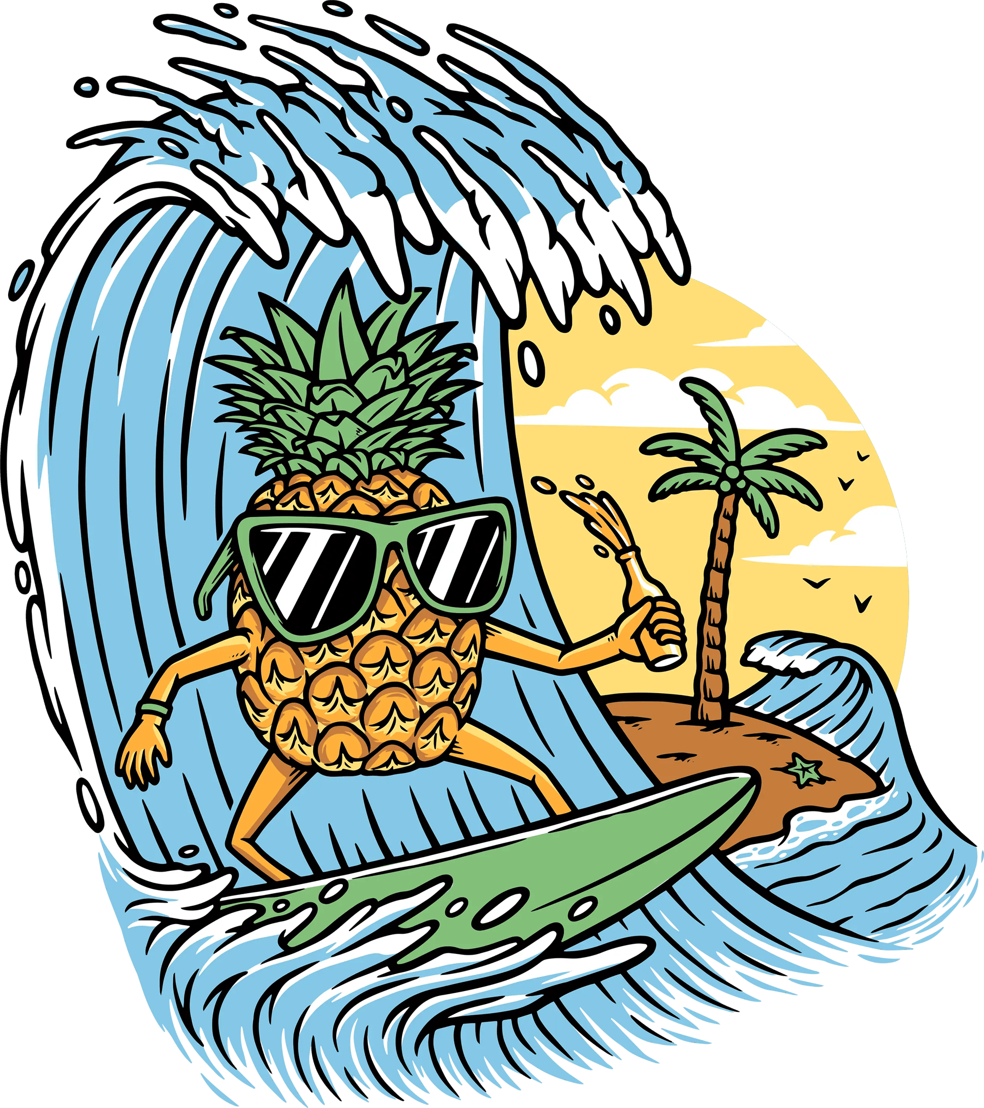 Pineaplle Surfing Design - DTF Ready To Press