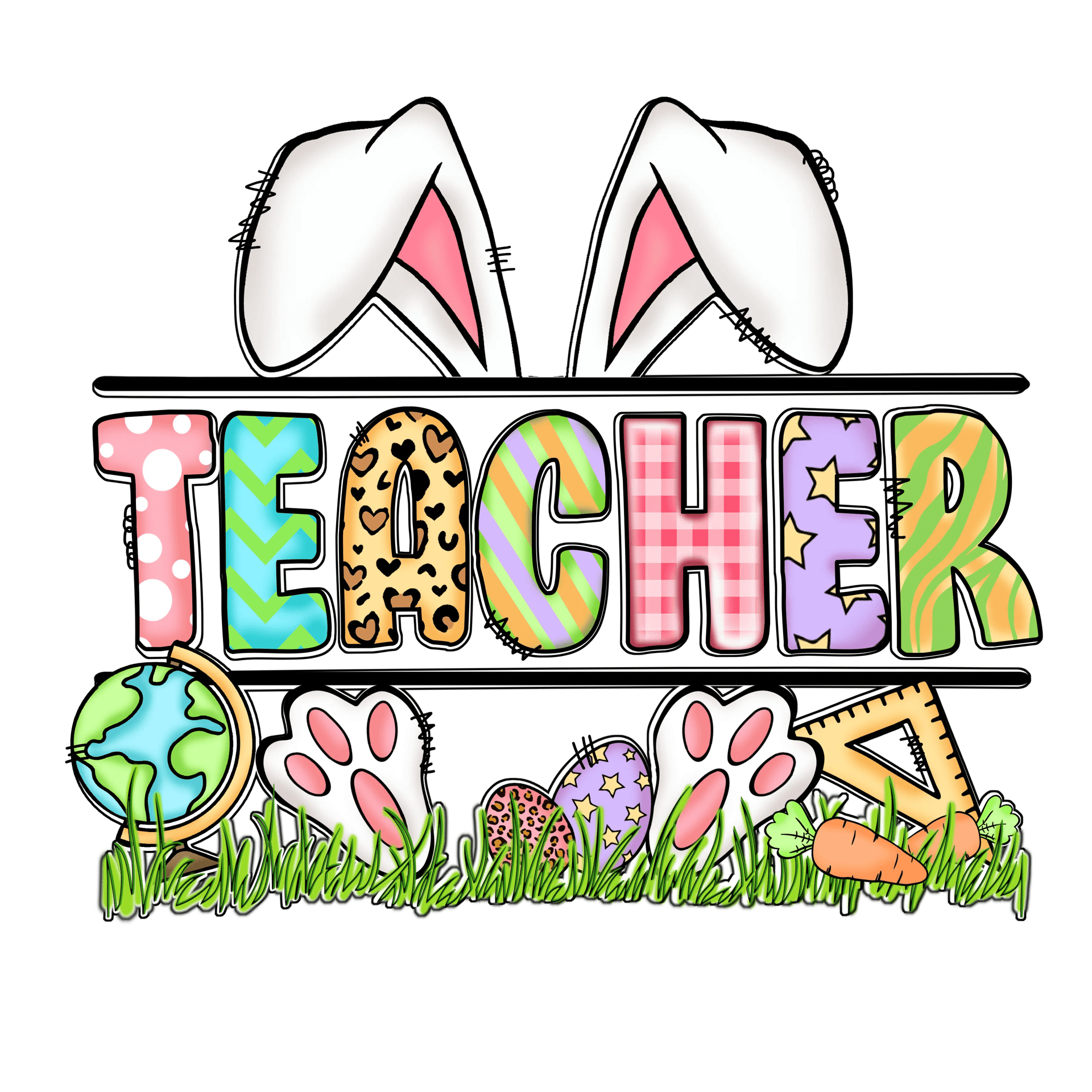 Teacher Bunny Easter DTF Design Ready Press
