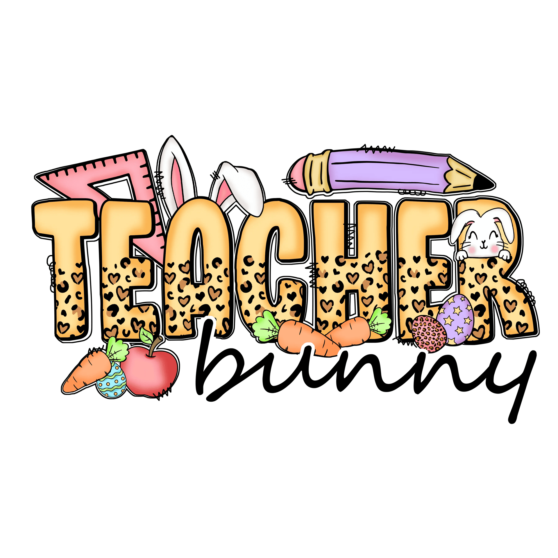 Teacher Bunny Easter DTF Design Ready Press V1