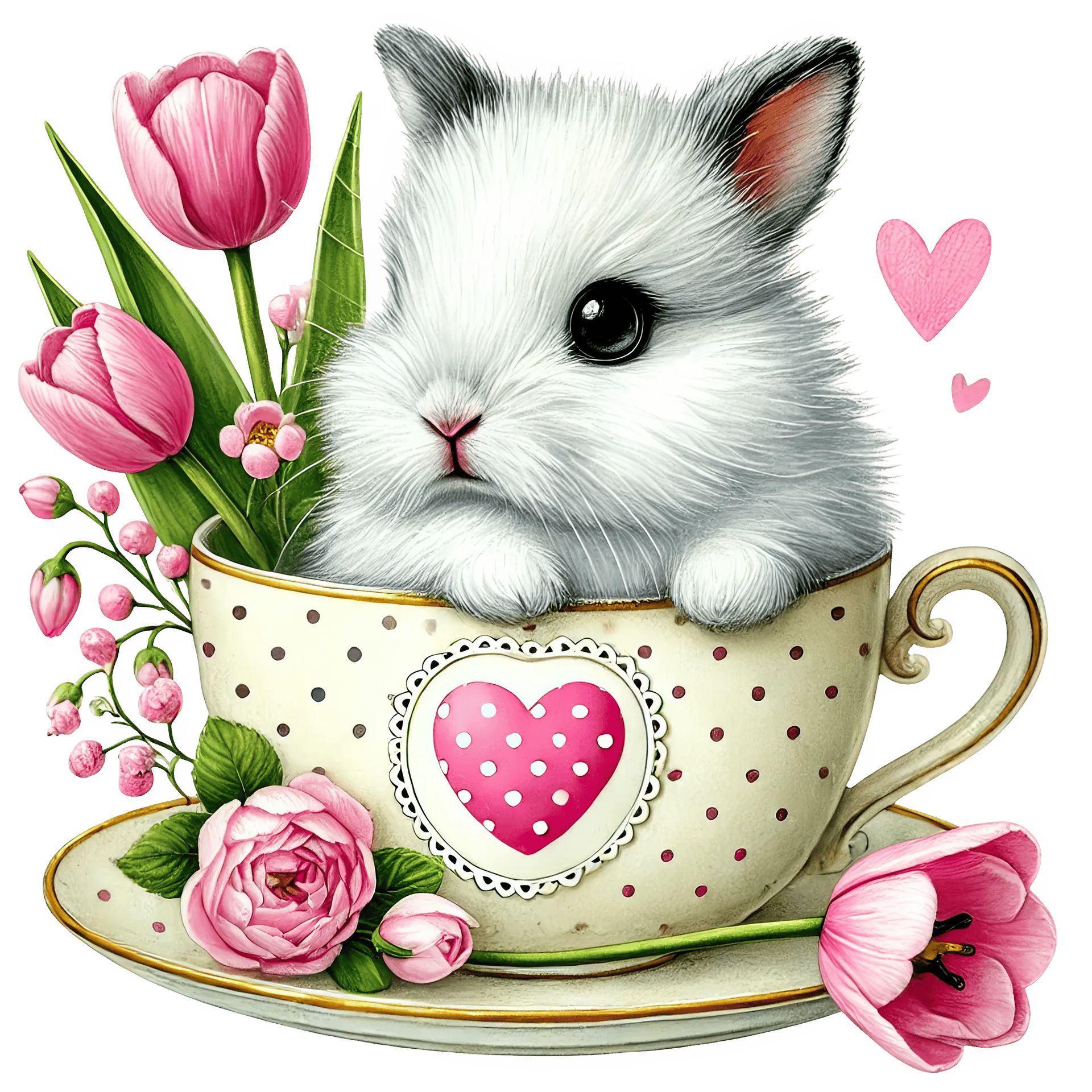 Tulip Cup Coffee Happy Valentine's Day Bunny Design