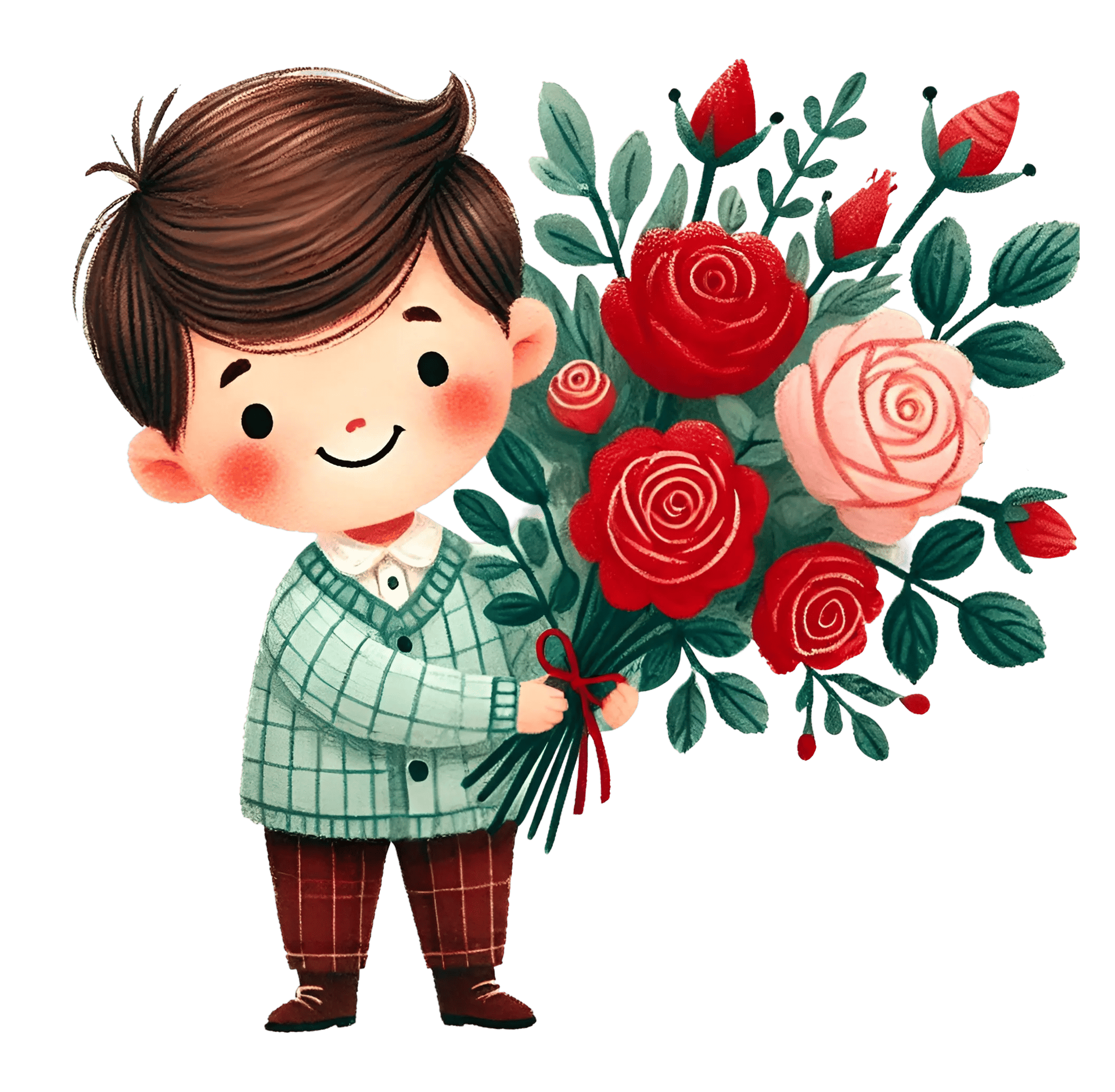 Valentine's Day Boy Holding A Bouquet Flower Design