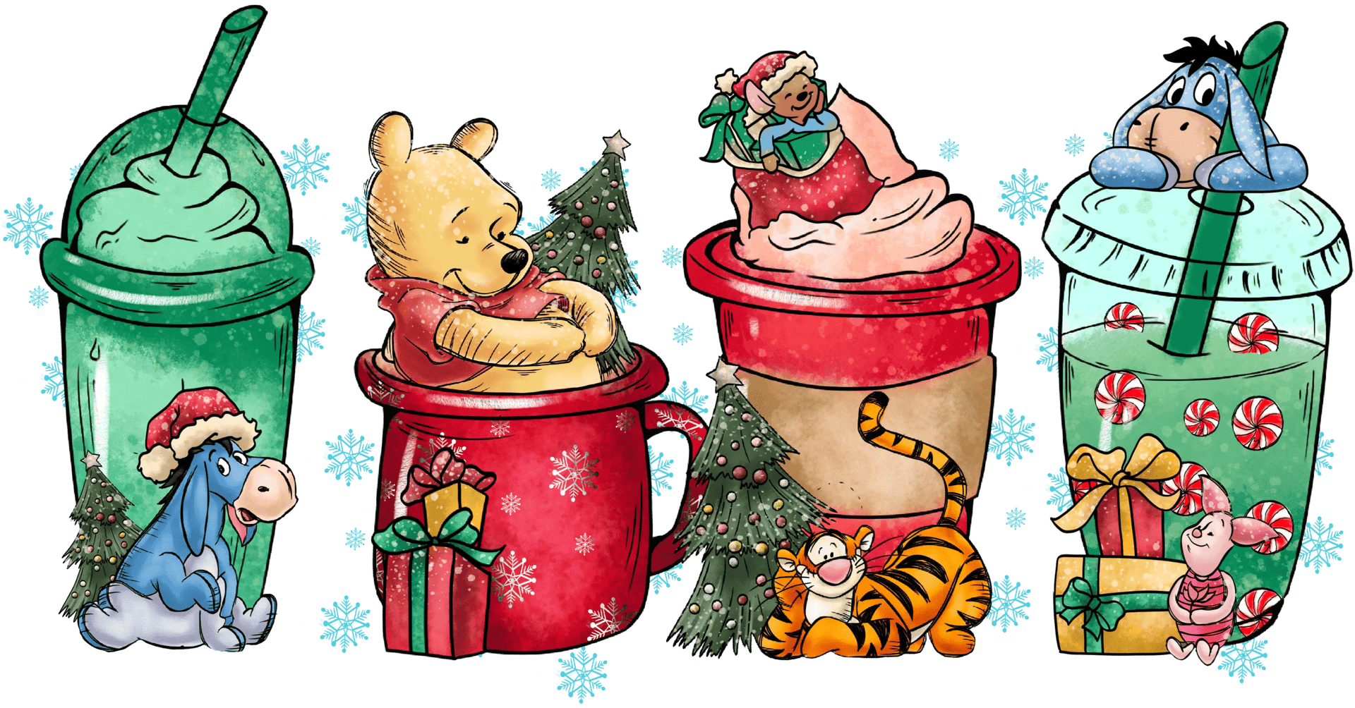 Winnie the Pooh Christmas Cups DTF Ready