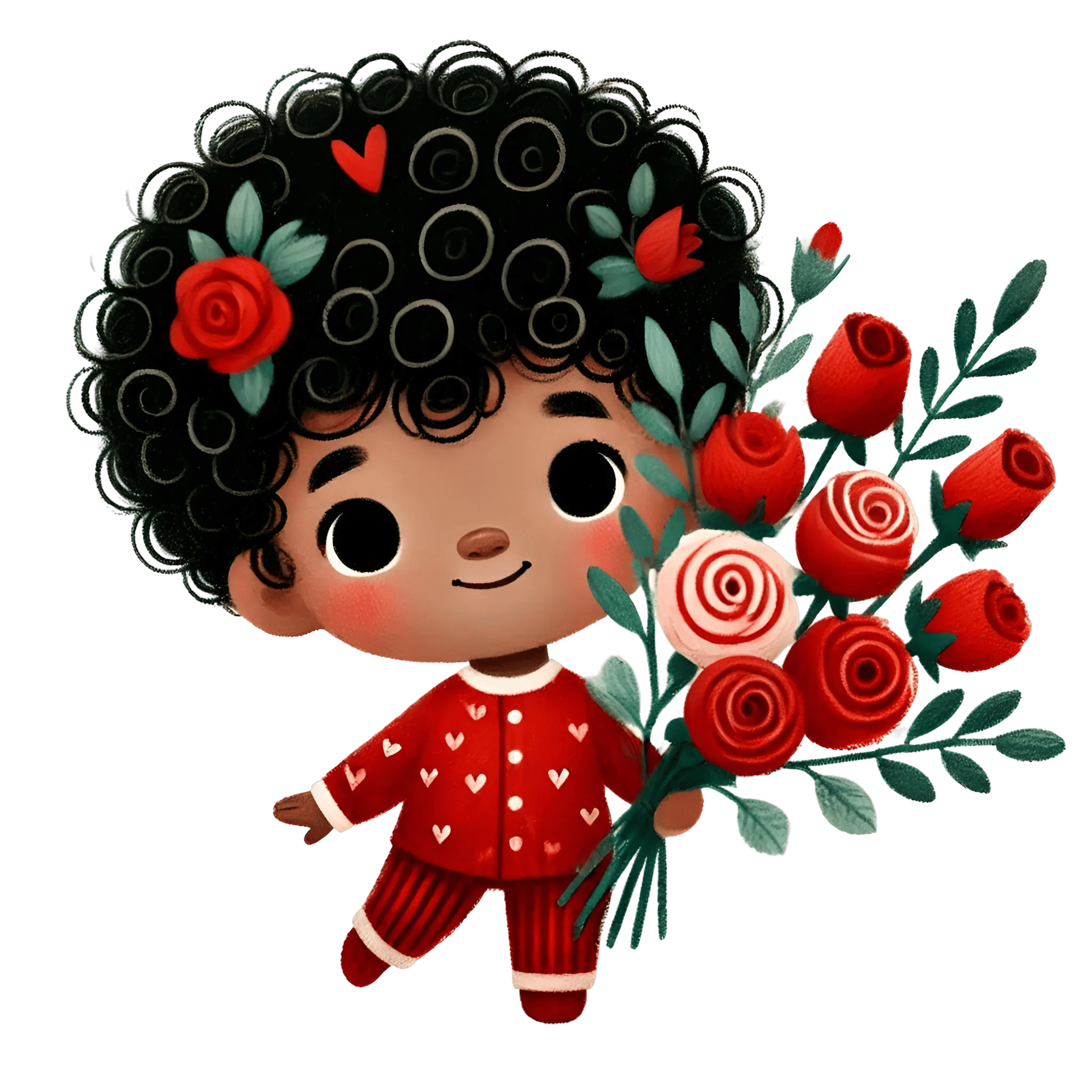 Boy Holding A Bouquet Of Red Roses Design