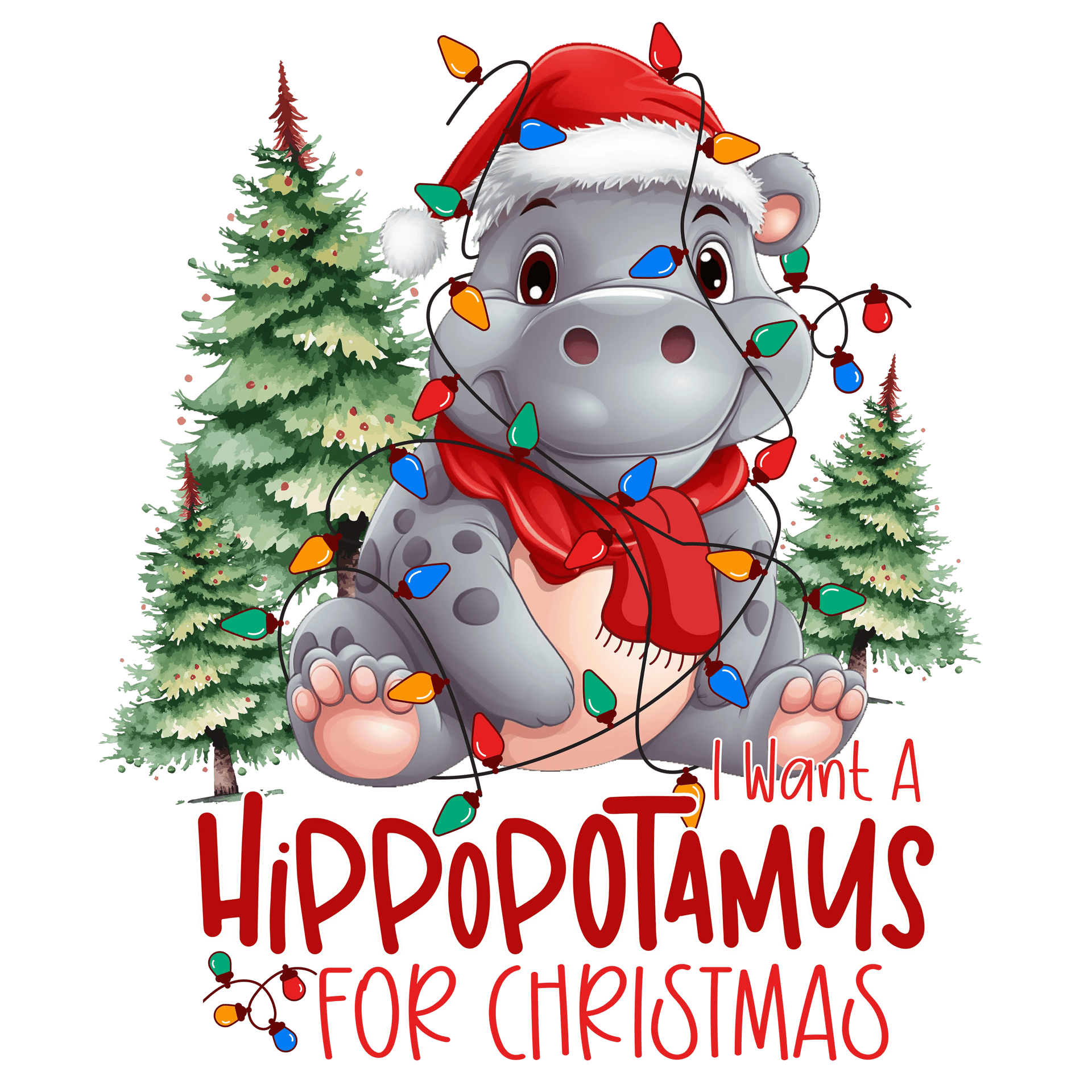 Cute Hippopotamus Christmas Design