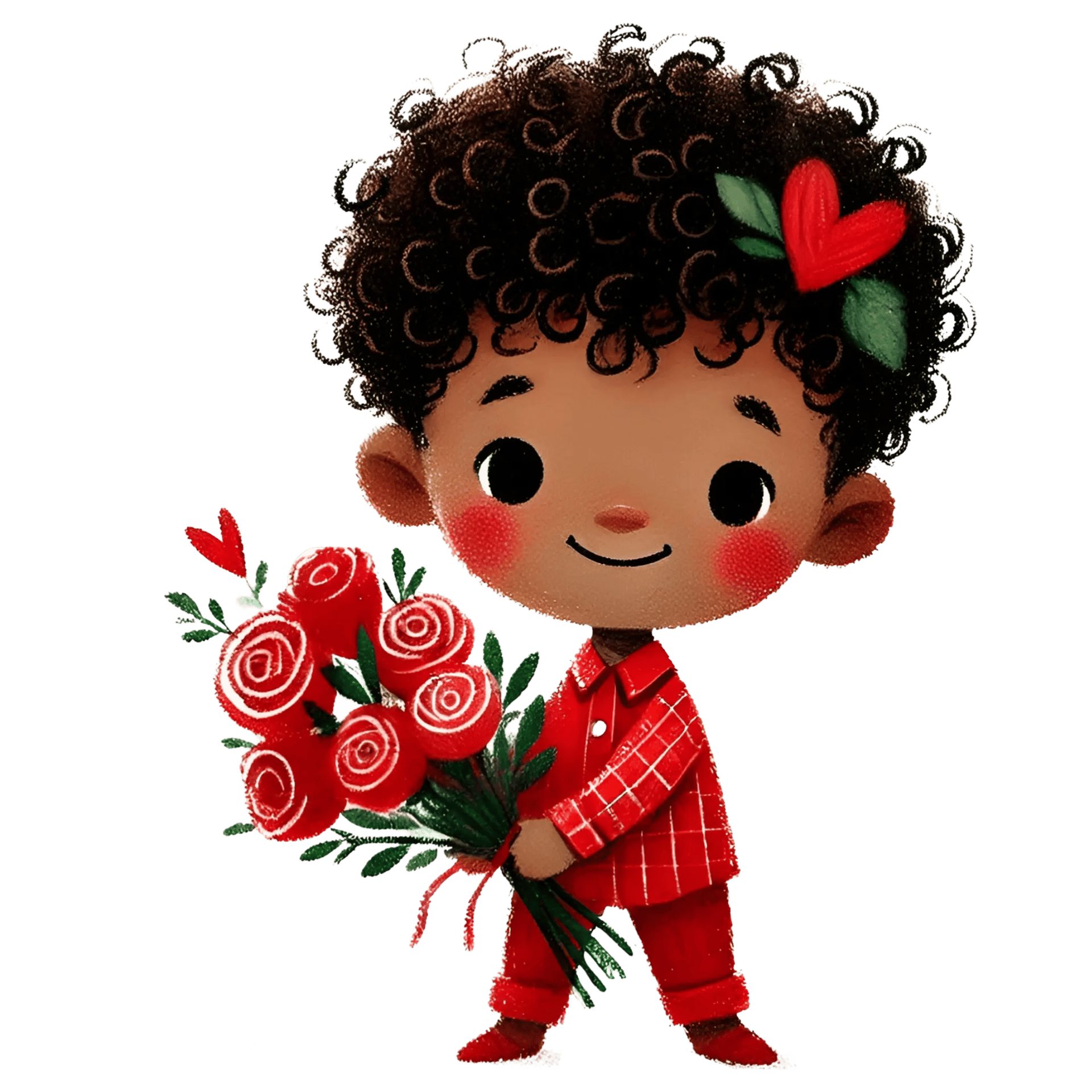 Valentine's Day Boy Holding A Bouquet Of Red Roses Design