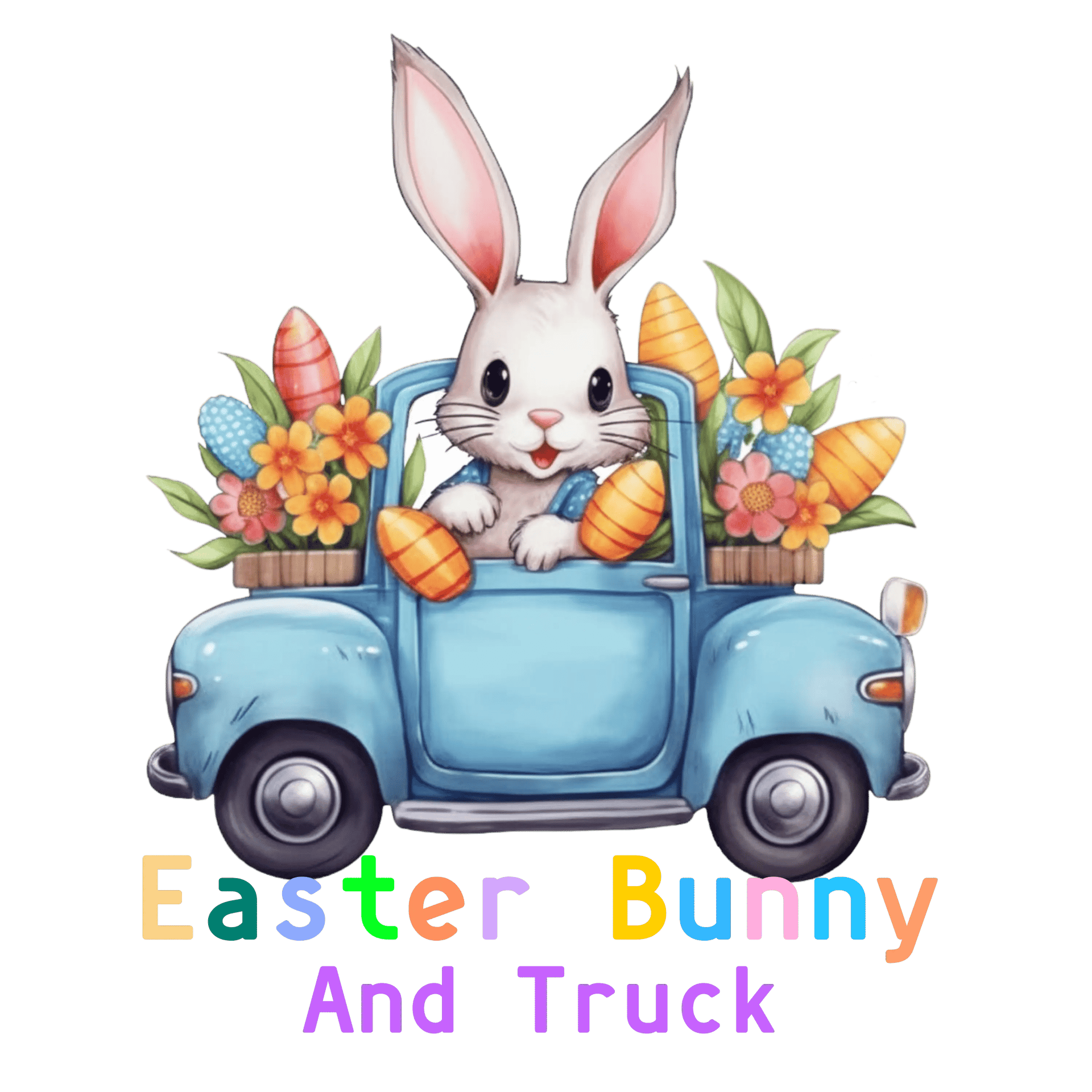 Easter Cute Bunny And Truck Design - DTF Ready To Press