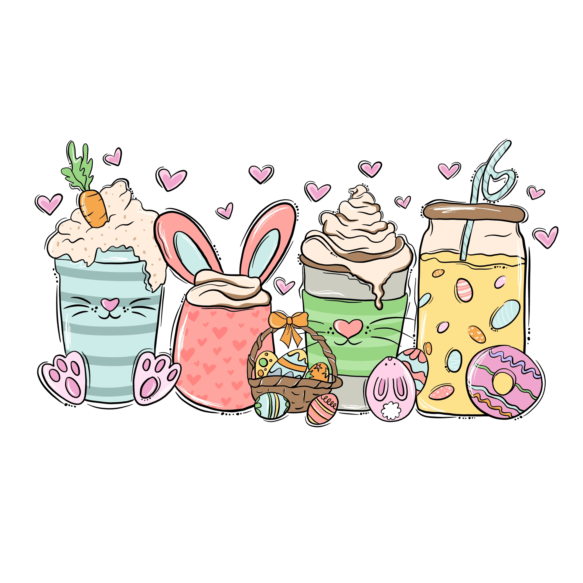 Easter Cute Bunny Drinks Design - DTF Ready To Press