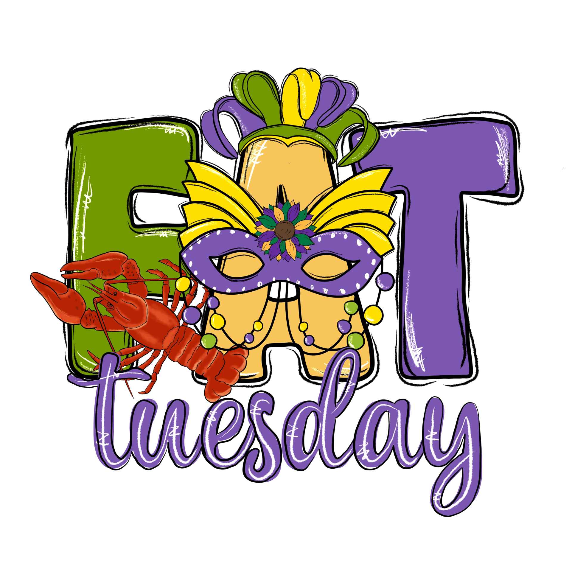 Fat Tuesday Mardi Gras Carnival Mask Design - DTF Ready To Press