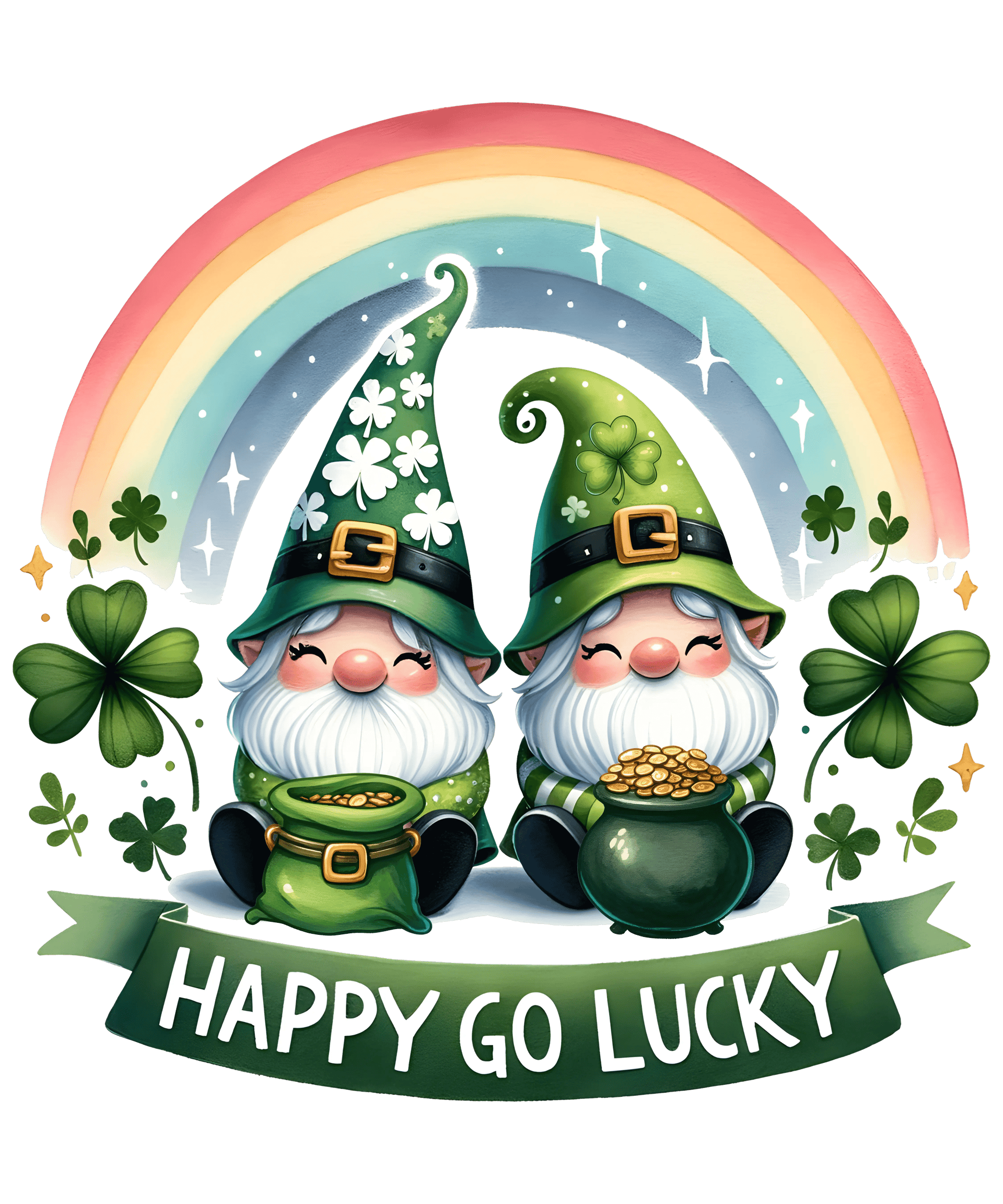 Happy Patricks Day Happy Go Lucky Gnomes Design - DTF Ready To Press