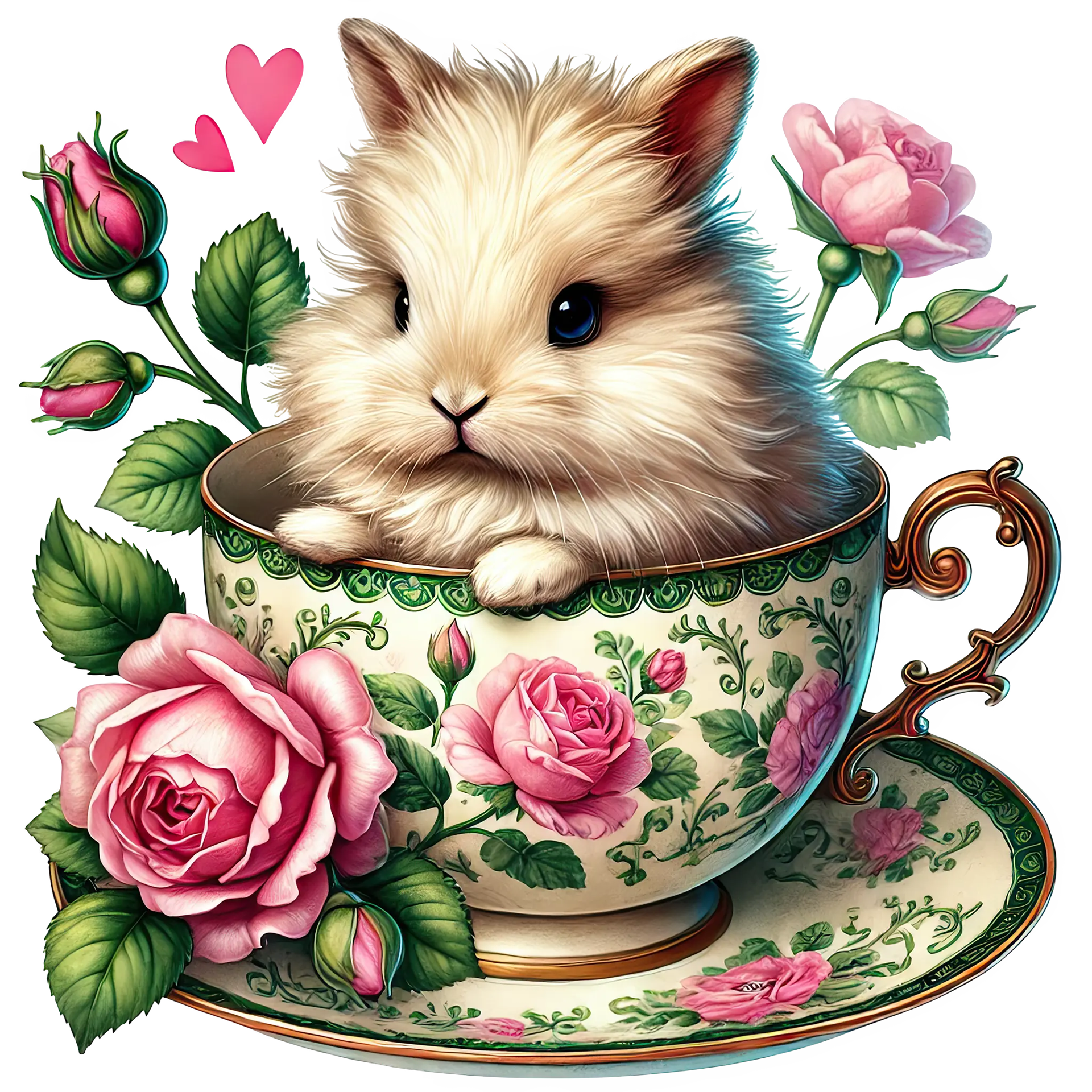 Rose Cup Coffee Happy Valentine's Day Bunny Design