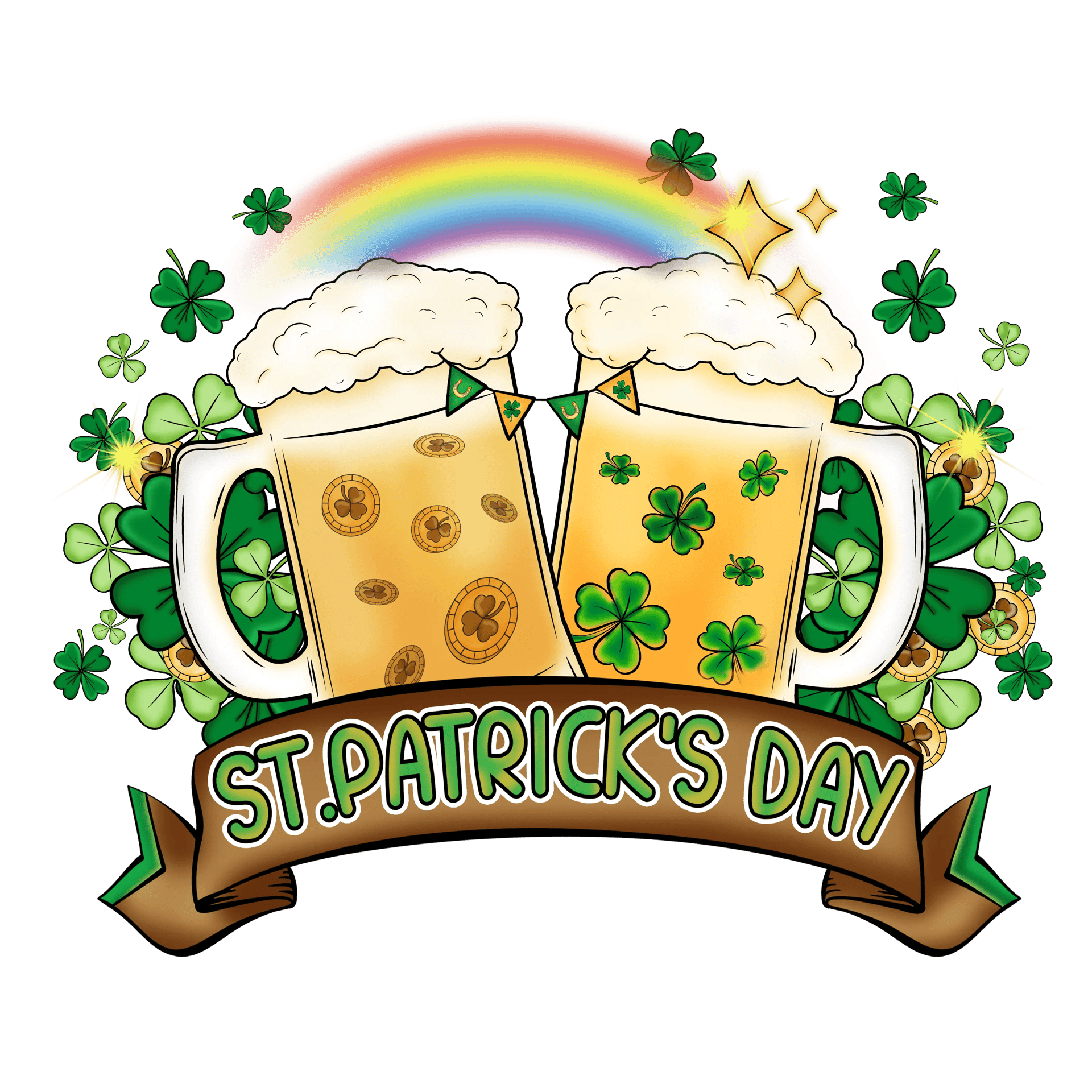Saint Patrick's Day Beer and Rainbow Design