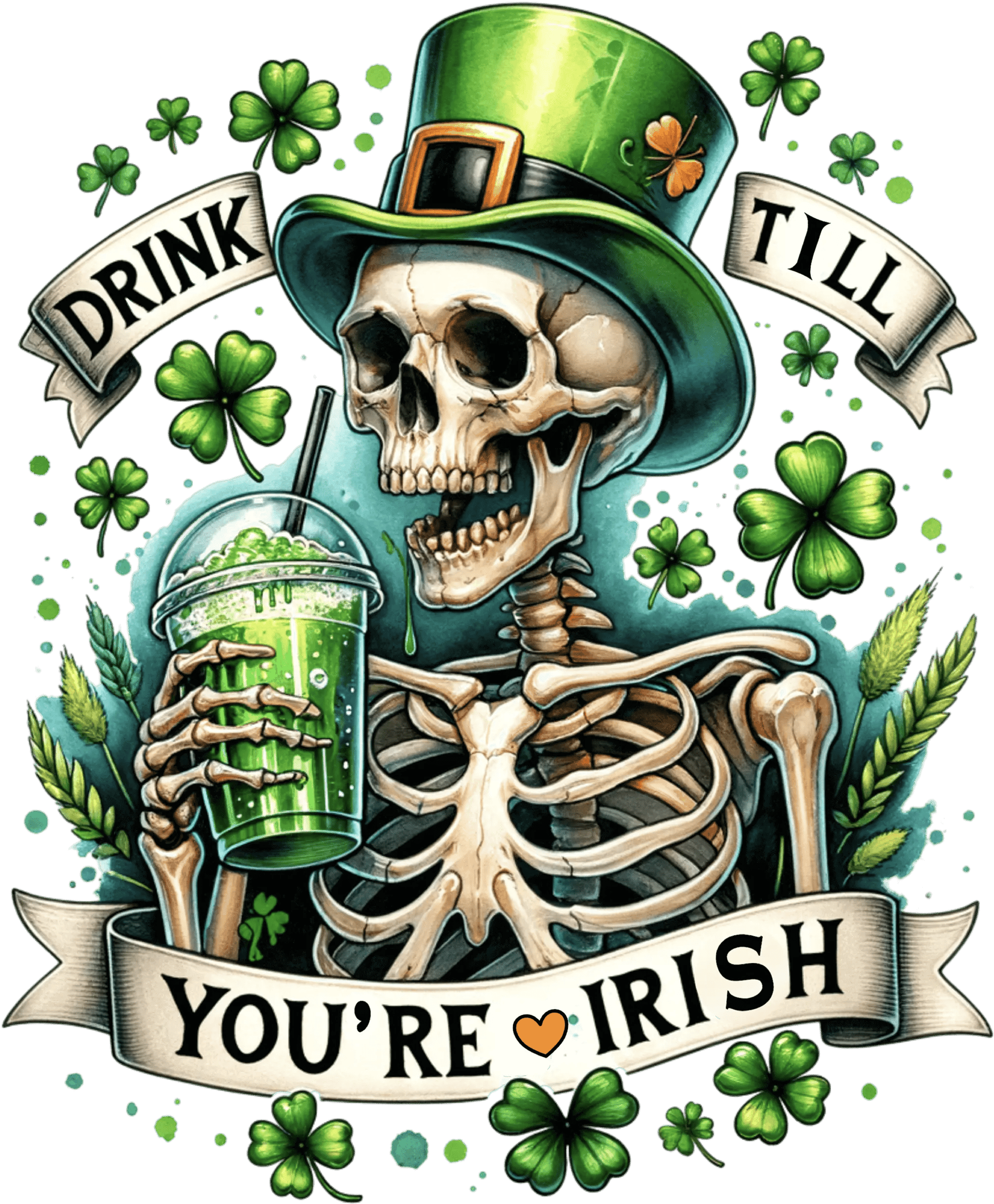 Saint Patrick's Day Funny Skeleton Design - DTF Ready To Press